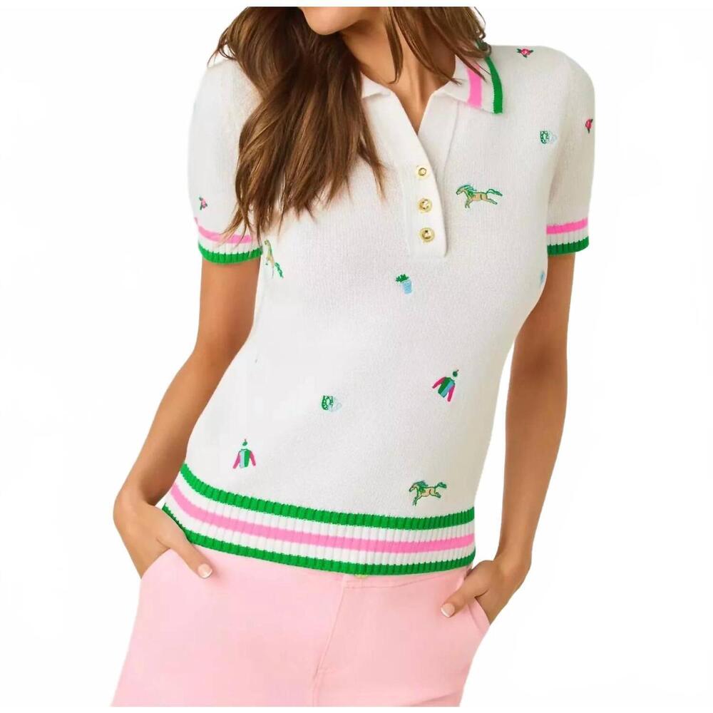 NEW LILLY PULITZER suzette embroidered sweater in resort white derby ditsy embro